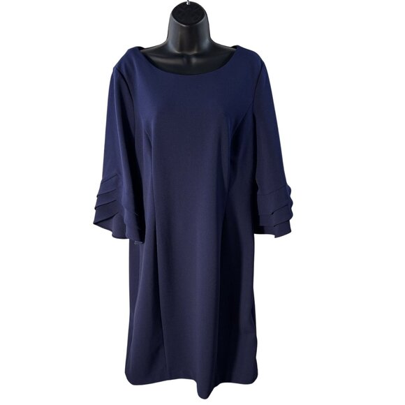 DKNY Dresses & Skirts - DKNY Navy Blue Bell Sleeve Sheath Dress With Tiered Ruffle Detail Zipper Closure